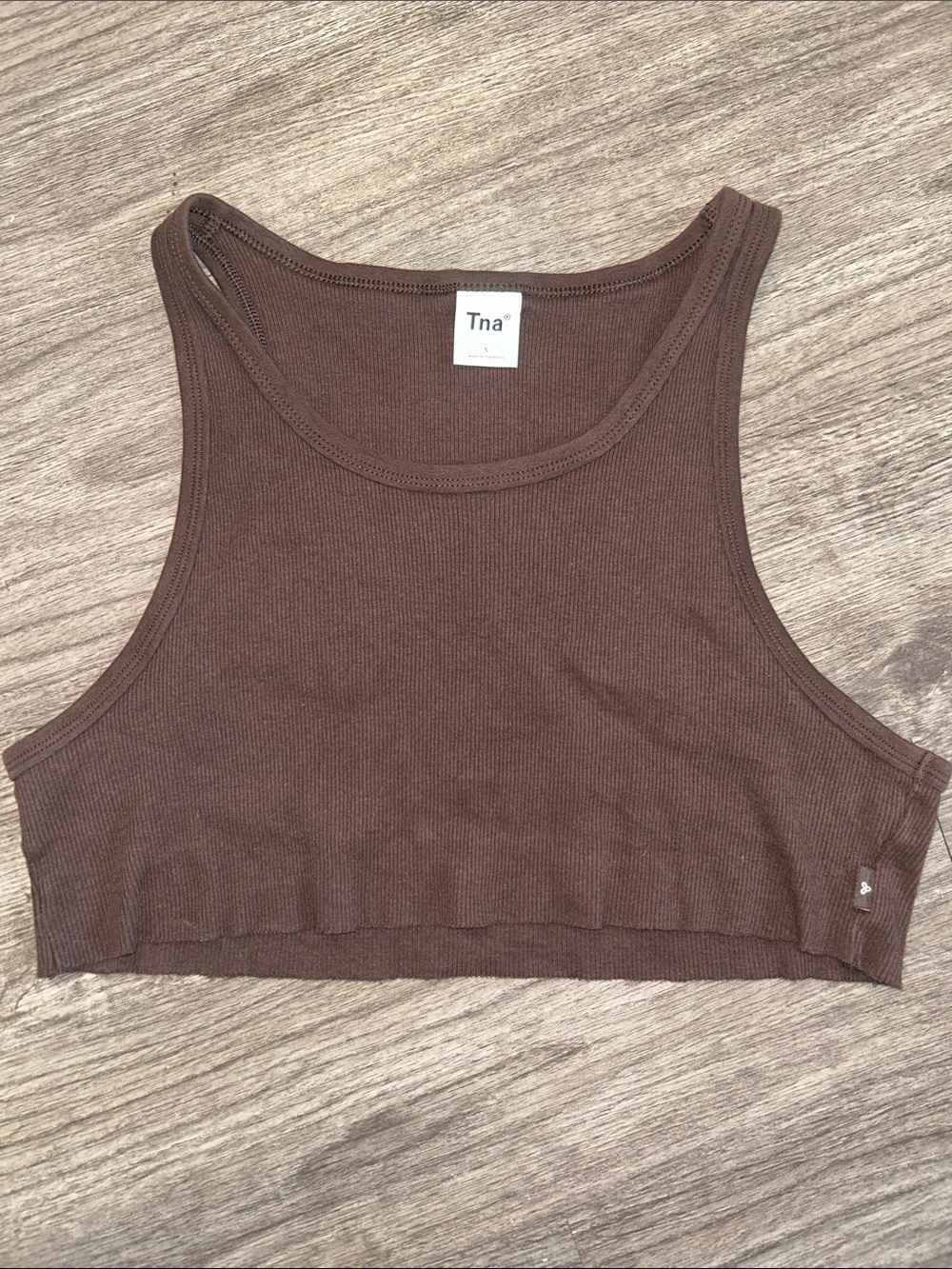 Aritzia Tna Ribbed Cropped Tank Top Chocolate Brown Size Small